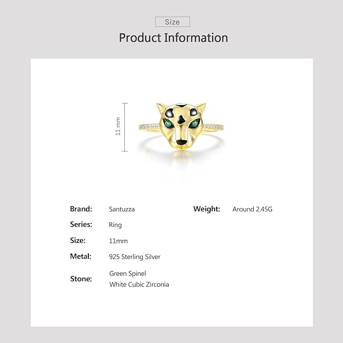 Santuzza Panther Ring 925 Sterling Silver Leopard Rings Cubic Zirconia Green Spinel Jaguar Jewelry