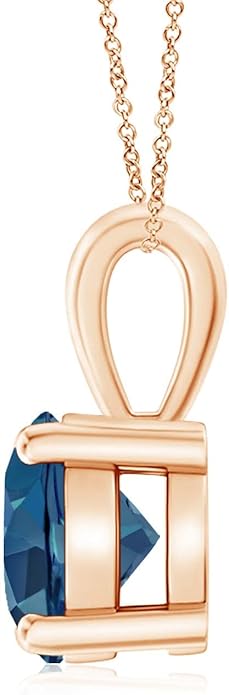 Angara Natural Blue Topaz Solitaire Pendant for Women | Classic Prong-Set Round Blue Topaz Pendant in 14K Solid Gold/Silver/Platinum With 18" Chain | December Birthday, Gemstone Jewelry Gift