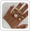Chunky Gold Rings for Women Rhinestone Stackable Knuckle Ring Set Open Adjustable Statement Ring Set Dainty Crown Cross Midi Rings Fashion Jewelry Gift for Women