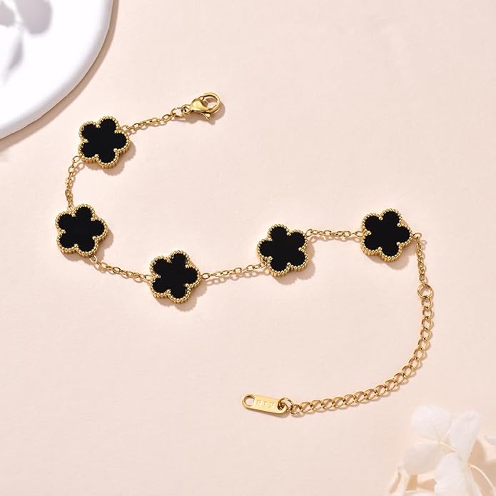 18K Gold-Plated Four Leaf Clover Bracelet for Women,Adjustable lucky Bracelet Set Jewelry Gift-Hypoallergenic Charm for Birthdays, Wellness & Daily Wear