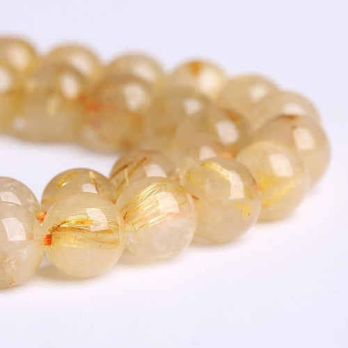 10MM 36PCS Natural Stone Golden Rutile Quartz Beads Gemstone 2A Grade Actinolite Semi Precious Crystal Loose Beads for Jewelry Making DIY Bracelet Necklace 1 Strand