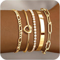 Gold Bracelets for Women 18k Gold Plated Bracelet Stack Bangle Cuff Bracelet Set for Women Non Tarnish Beaded/Paperclip/Cuban Link Chain Bracelets Jewelry for Women Trendy