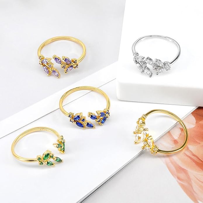 Sora Tuki Rings for Women Adjustable Leaf Ring Dainty Stackable Rings for Women Unique Purple Blue Red Green Ring for Women Trendy Jewelry