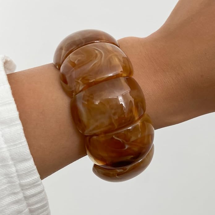 3 PCS Acrylic Resin Bracelet for Women Irregular Geometric Cuff Wide Wristband Bangles Trendy Chunky Resin Stackable Stretch Bracelet Jewelry Set