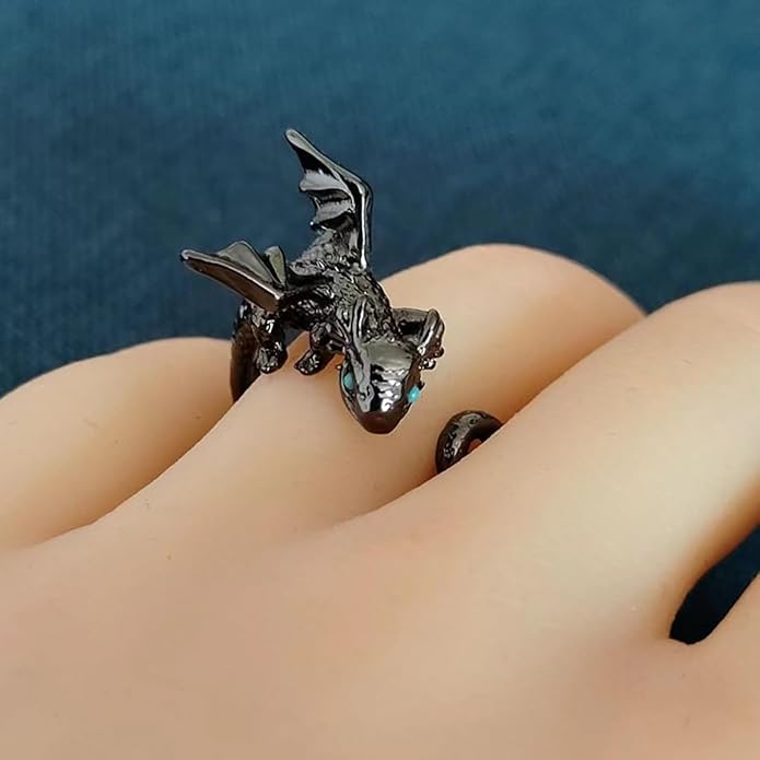 PINK TOWN Dragon Ring for Women - Cute Kawaii Gold and Silver Adjustable Dinosaur Ring - Flying Dragon Animal Shape - Friendship Birthday Party Christmas and Other Jewelry