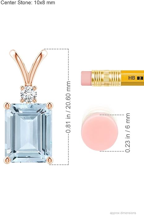 Angara Natural Aquamarine Solitaire Pendant for Women | Emerald-Cut Aquamarine Pendant with Diamond in 14K Solid Gold/Silver/Platinum With 18" Chain | March Birthday, Gemstone Jewelry Gift