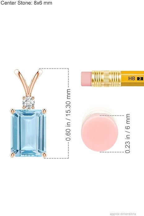 Angara Natural Aquamarine Solitaire Pendant for Women | Emerald-Cut Aquamarine Pendant with Diamond in 14K Solid Gold/Silver/Platinum With 18" Chain | March Birthday, Gemstone Jewelry Gift