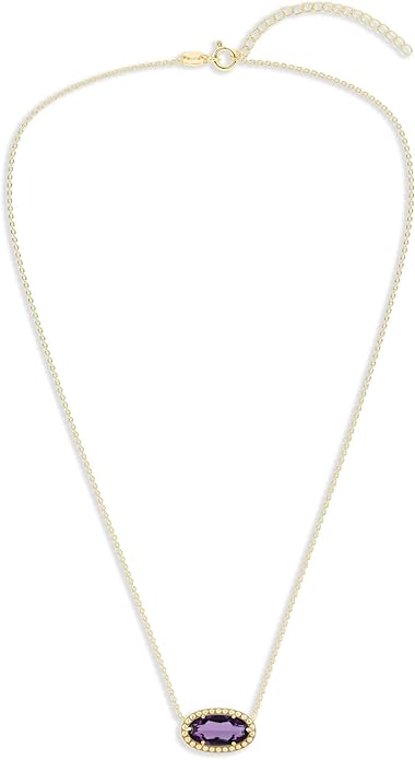 Belacqua Gemstone Necklace in 14K Gold Plated Sterling Silver, Oval Pendant Size 6 * 12mm, 15" Cable Chain with 2" Extender, Spring Ring Clasp, Dainty Birthstone Necklace for Women, Gift Box Included