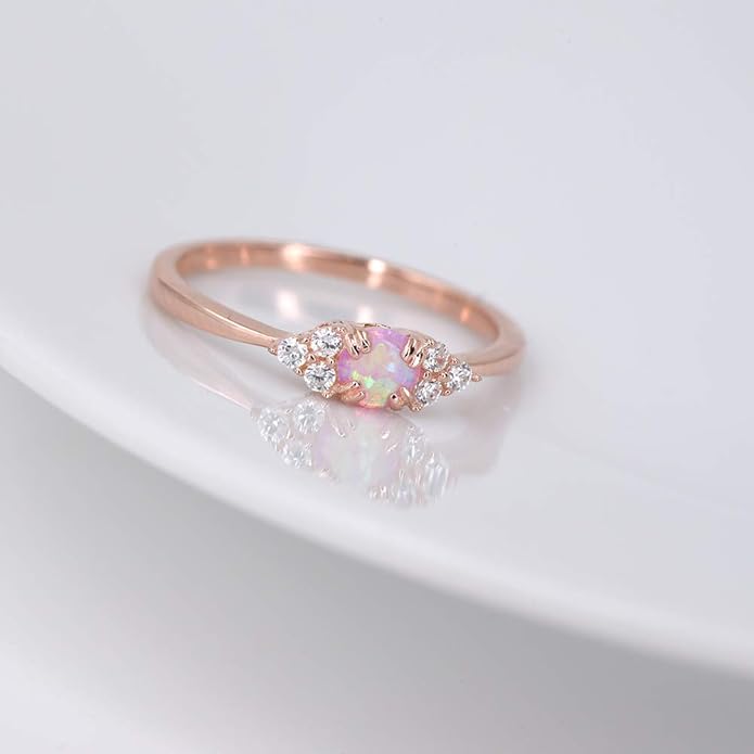 espere Sterling Silver Halo Opal Stacking Ring Simple Dainty Gold Ring Opal Ring Birthstone Ring 4-10