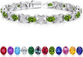 Iefil Valentines Day Gifts for Her, Oval Birthstone Tennis Bracelets for Women Wife Unique X O Design Fine Jewelry Anniversary Birthday Gift 925 Sterling Silver Birthstone Jewelry for Mom Girlfriend