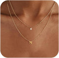 Layered Initial Necklaces for Women, 14k Gold Plated Letter Necklace Set Dainty Gold Initial Necklace Stack Cute Layering Choker Necklaces for Women Trendy Fashion Jewelry