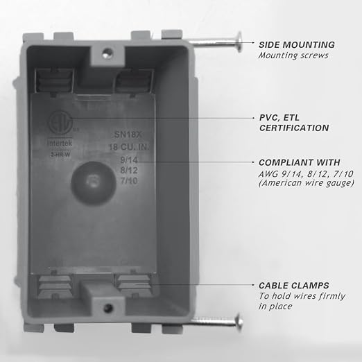 XGYYA 1-Gang 18 cu in, PVC New Work Standard Switch & Outlet Wall Electrical Box - Image 5