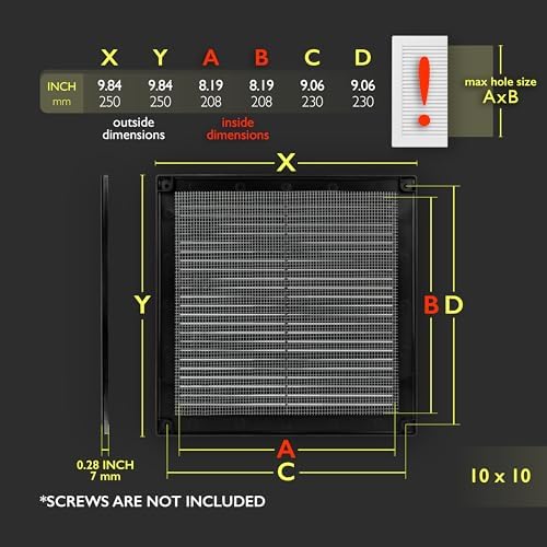 10 x 10 Inch Black Air Vent Cover – Plastic Square Air Vent Grill Cover - Image 2
