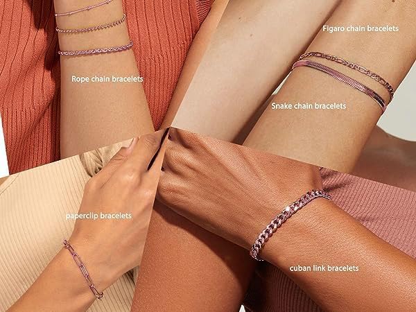 Gold Bracelets Set for Women Non Tarnish Trendy,14K Gold Plated Dainty Stackable Paperclip Cuban Link Chain Bracelets, Simple Cute Cuff Bracelets Jewelry Set Adjustable 7"+2"