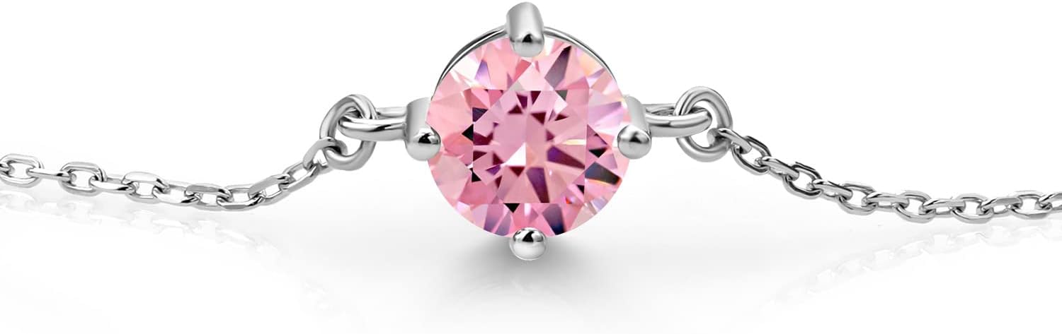 Gem Stone King Gemstone Birthstone Solitaire Bracelet For Women | 925 Sterling Silver | Round 6MM | Gift for Her Women Wife Mom Lady Daughter | Adjustable Bolo Bracelet | Easy-On Easy-Off