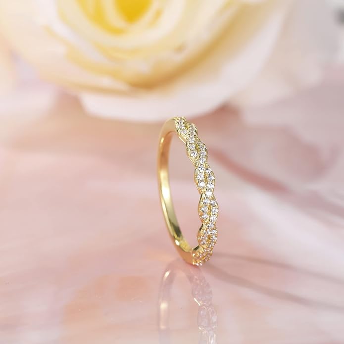 EAMTI 925 Sterling Silver Wedding Band for Women Cubic Zirconia Twisted Rope Half Eternity Band Ring Size 3-13
