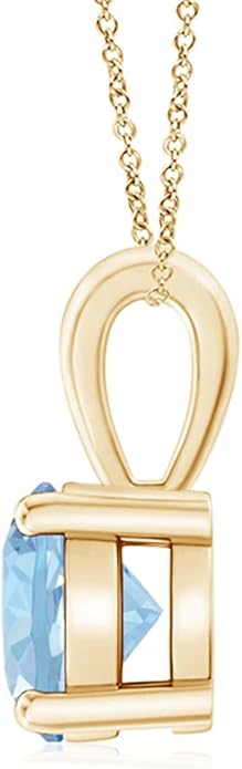 Angara Natural Aquamarine Solitaire Pendant for Women | Round Aquamarine Solitaire Pendant Necklace in 14K Solid Gold/Silver/Platinum With 18" Chain | March Birthday, Gemstone Jewelry Gift