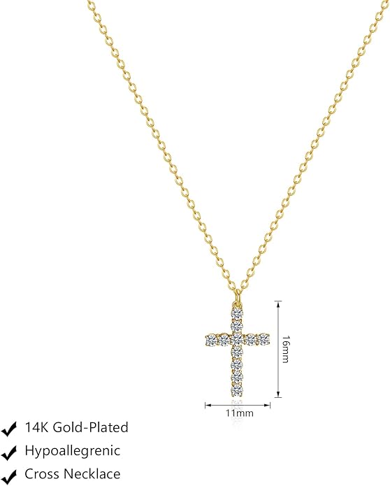 Zeffy Cross Necklace for Women, 18k Gold/Silver Plated Tiny Cross Pendant Necklace Simple Layered Cross Necklaces Gold Jewelry for Women