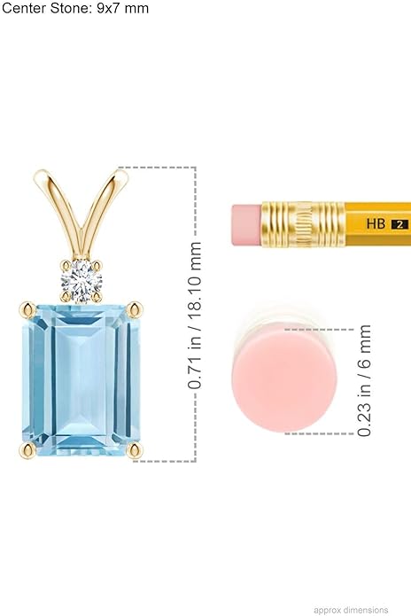 Angara Natural Aquamarine Solitaire Pendant for Women | Emerald-Cut Aquamarine Pendant with Diamond in 14K Solid Gold/Silver/Platinum With 18" Chain | March Birthday, Gemstone Jewelry Gift