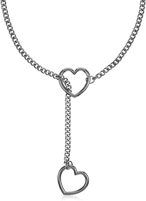 Heart Slip Chain Choker for Women, Cuban Chain Y-shape Necklaces Punk Rock Collar Black Chains Necklace, Adjustable Gothic Choker Necklace for Women