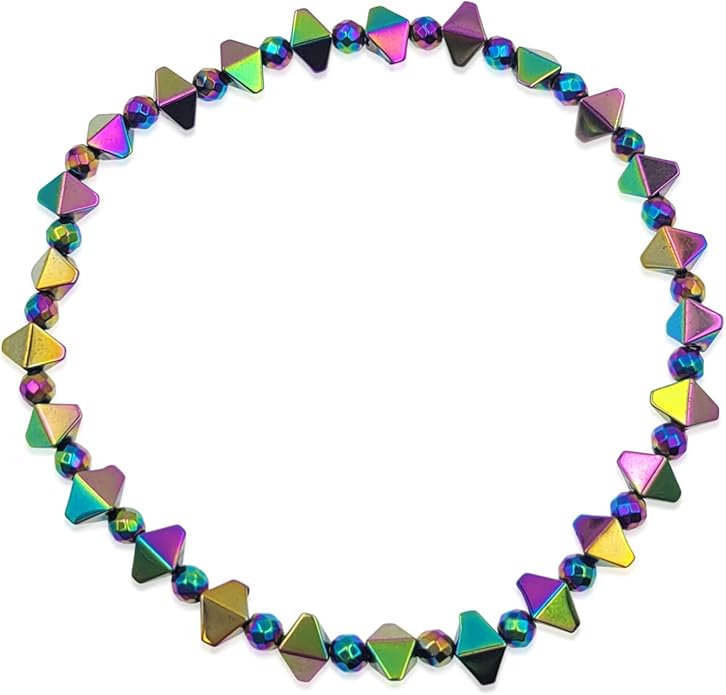 BESHEEK Rainbow Anklet Bracelet Hue Twisted Hematite and Round Artisan Beaded Anklet with Extension Handmade Hypoallergenic Beach Gala Wedding Style Jewelry