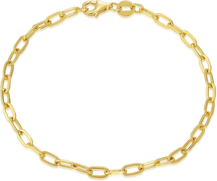 14K Yellow Gold 6-13 Inch 1.2mm-3.2mm Chain Bracelet Anklet for Women, Cuban Link Curb/Rope/Paper Clip/Round Snake/Herringbone/Bead/Water Wave, Thin Gold Chain Bracelet Durable Strong Real 14k Gold Chain Bracelet Anklet