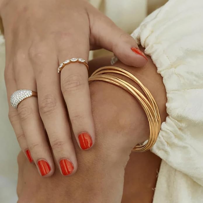 POTESSA 18K Gold Plated Cuff Bracelets Adjustable Dainty Bangle Handemade Jewelry for Women