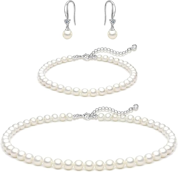 Zeffy Pearl Necklace 4MM/6MM/8MM Dainty Round Imitation Pearl Choker Necklace Wedding Pearl Necklace Delicate Jewelry for Women Simple Bridesmaid Jewelry Gifts