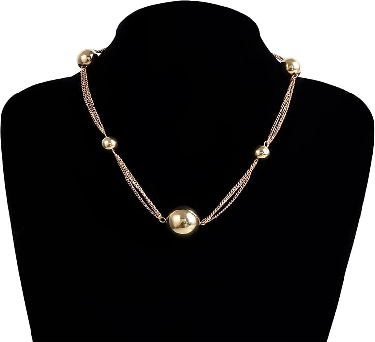 Chunky Gold Beads Necklaces for Women,Vintage Exaggeration Necklace Statement Punk Big Thick Beaded Necklace Fashion Classic Jewelry