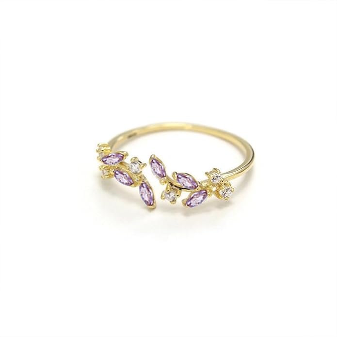 Gold Rings Non Tarnish Silver Adjustable Rings for Women Cubic Zirconia Leaf Ring Dainty Silver Stackable Ring for Women