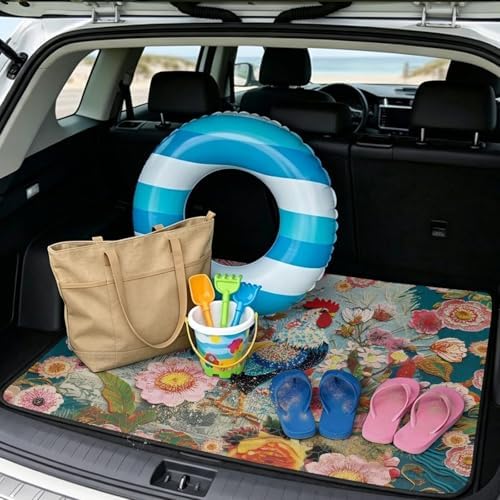 Rooster Floral Camping Trunk Mat 29"x39" - Image 2