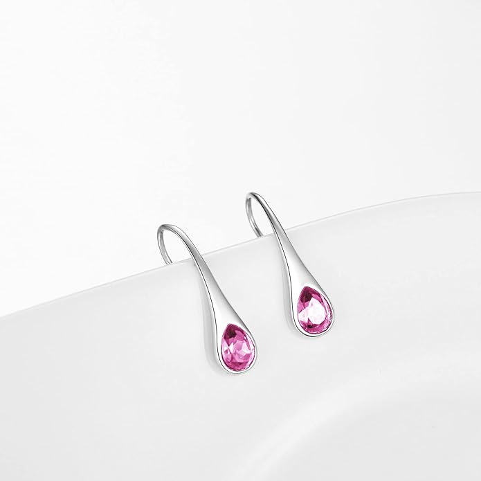 925 Sterling Silver Small Pear-Shaped Modern Style Hook Earrings with Crystals from Austria