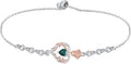 Birthstone Charm Link Bracelet 925 Sterling Silver Rose/Heart/Mom Bracelet with 12 Months Birthstone Mother's Day Gift Jewelry Gifts for Women,Chain Length 7"+2" Extend