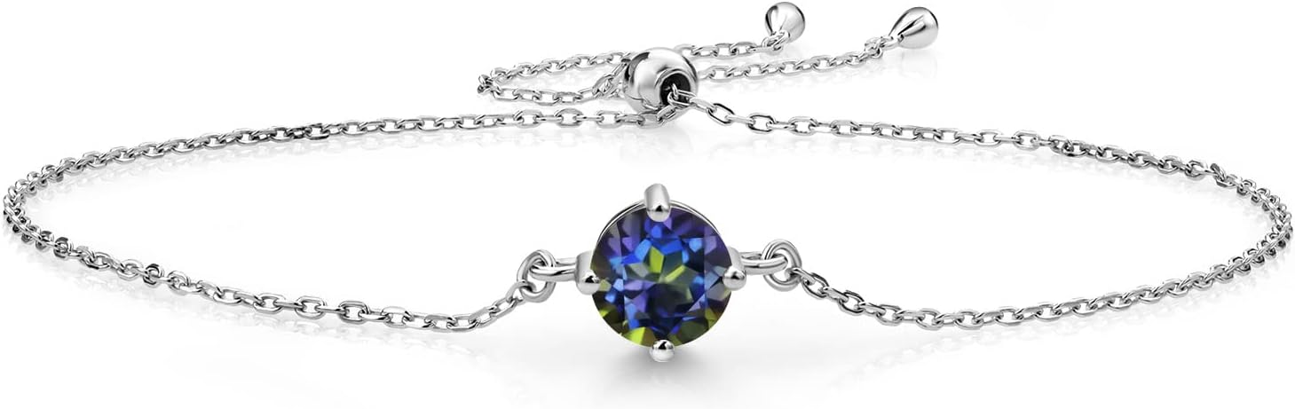 Gem Stone King Gemstone Birthstone Solitaire Bracelet For Women | 925 Sterling Silver | Round 6MM | Gift for Her Women Wife Mom Lady Daughter | Adjustable Bolo Bracelet | Easy-On Easy-Off