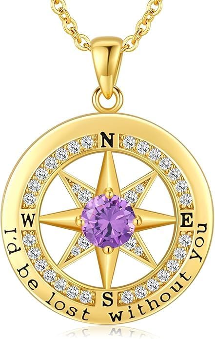 Compass Necklace for Women Wife Girlfriend Mom Daughter Gifts S925 Sterling Silver Jewelry For Anniversary Rose Gold Gifts For Birthday Christmas Mothers Valentines Day 12 Birthstones