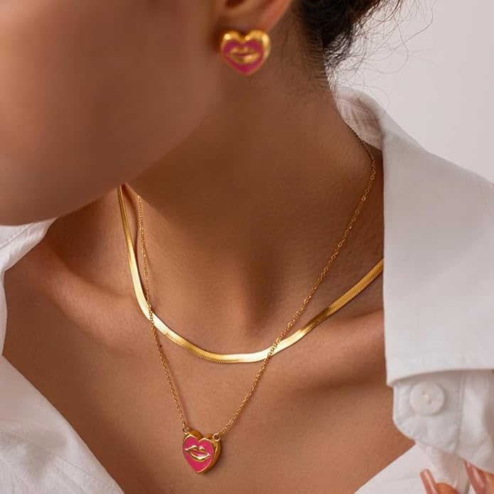 IBARA Women Gold Dianty Necklace Sun Crescent Moon Star Evil Eye Lock Lovely Heart Flower Butterfly Pearl Pendant Coin Necklaces 18K Gold CZ Diamond Filled Chain Boho Beach Simple Handmade Jewelry