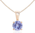 Angara Natural Tanzanite Solitaire Pendant for Women | Round Tanzanite Solitaire Pendant Necklace in 14K Solid Gold/Silver/Platinum With 18" Chain | December Birthday, Gemstone Jewelry Gift