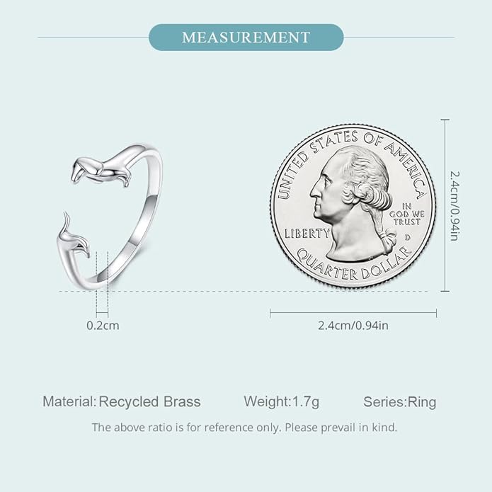 WOSTU Animal Open Adjustable Ring Playful Cat Dachshund Snake Koi Fish Hummingbird Bat Heart Feather Stacking Ring for Women, Sterling Silver Plated Pet Memorial Jewelry Gift for Cat Lovers