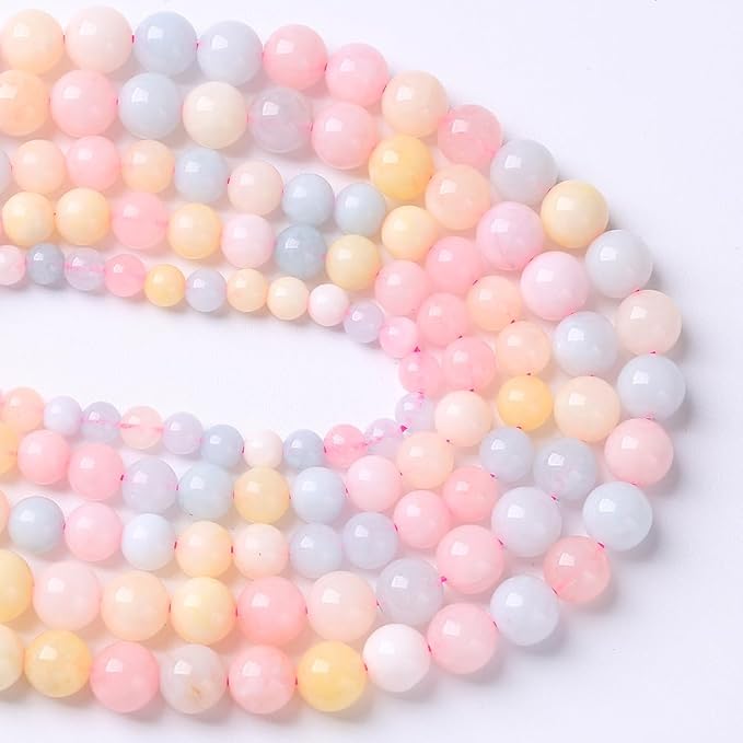 120PCS 6mm Natural Stone Morganite Beads Round Loose Beads for Jewelry Making DIY Bracelets Necklaces Crystal Energy Healing Stone Beads 32" 2 Strand