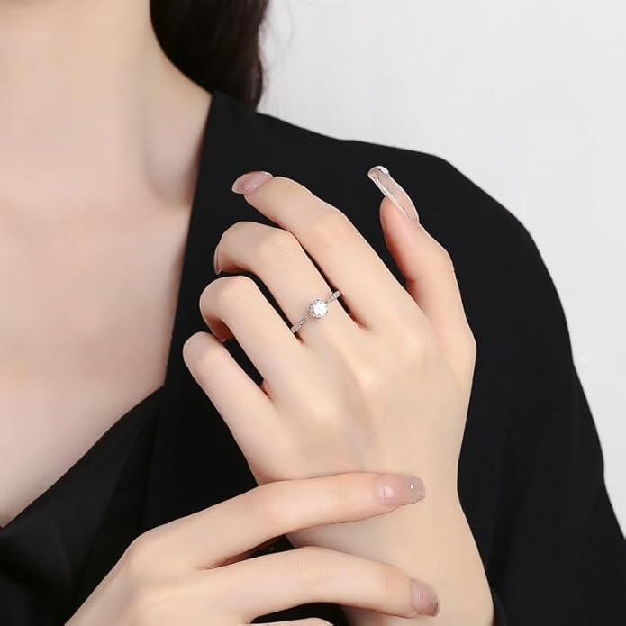 S925 Sterling Silver 0.5 Carat Natural Diamond Adjustable Ring | D-color Ideal Cut VVS1 Clarity | Elegant Simplicity | Engagement Ring for Her