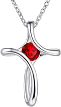 Cross Necklace for Women, 925 Sterling Silver Birthstone Necklace for Women with Diamond Sideways Cross Necklaces Birthstone Jewelry Birthday Gifts for Womens
