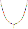 M MOOHAM Valentines Day Gifts for Kids Teen Girls - Colorful Initial Necklaces for Girls Women Kids, Beaded Pearl Choker Necklace for Women Trendy, Birthday Gifts Teenage Girl Teen Kid Jewelry
