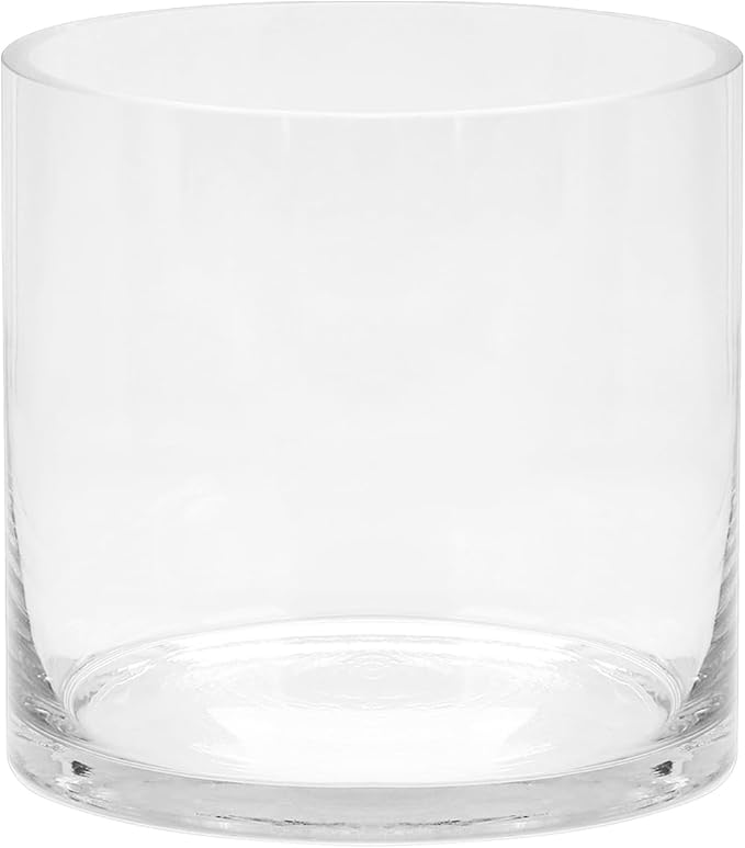8" Wide 8" Tall Large Hand Blown Sturdy Clear Cylinder Glass Vase, Centerpiece by Unknown