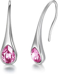 925 Sterling Silver Small Pear-Shaped Modern Style Hook Earrings with Crystals from Austria