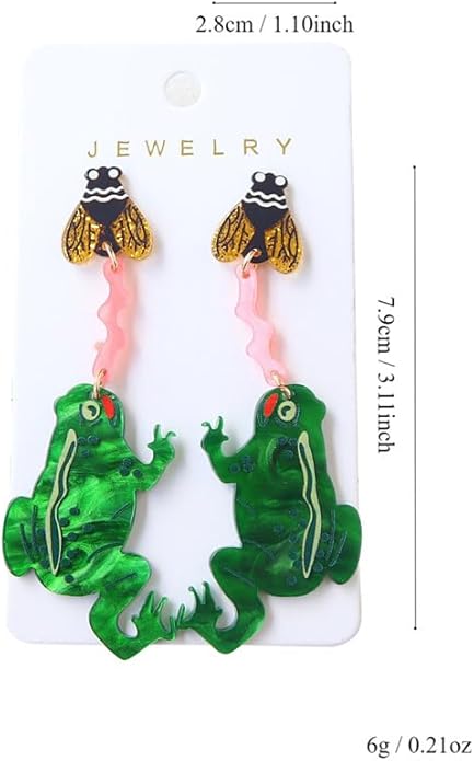 Creative Acrylic Frog Dangle Earrings for Women Lightweight Cute Summer Green Animal Eatting Insect Statement Drop Dangling Earrings Exaggerated Fun Halloween Theme Party Jewelry (Moth)