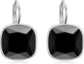 AOBOCO Sterling Silver Leverback Earrings Embellished with Crystals from Austria, Hypoallergenic Cushion Cut Square Crystal Earrings, Fine Anniversary Birthday Jewelry Gifts for Women