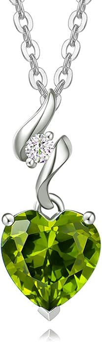 AGVANA Valentines Day Gifts 14K Solid White Gold Diamond Gemstone Pendant with Sterling Silver Chain 8mm Heart Birthstone Necklace Fine Jewelry Anniversary Birthday Gifts for Women Mom Wife