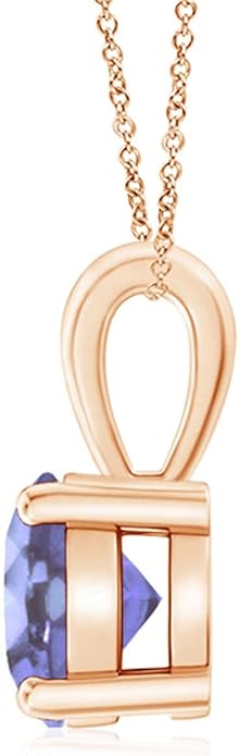 Angara Natural Tanzanite Solitaire Pendant for Women | Round Tanzanite Solitaire Pendant Necklace in 14K Solid Gold/Silver/Platinum With 18" Chain | December Birthday, Gemstone Jewelry Gift