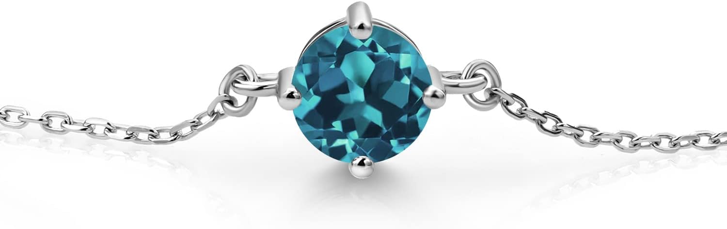 Gem Stone King Gemstone Birthstone Solitaire Bracelet For Women | 925 Sterling Silver | Round 6MM | Gift for Her Women Wife Mom Lady Daughter | Adjustable Bolo Bracelet | Easy-On Easy-Off