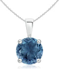 Angara Natural Blue Topaz Solitaire Pendant for Women | Classic Prong-Set Round Blue Topaz Pendant in 14K Solid Gold/Silver/Platinum With 18" Chain | December Birthday, Gemstone Jewelry Gift
